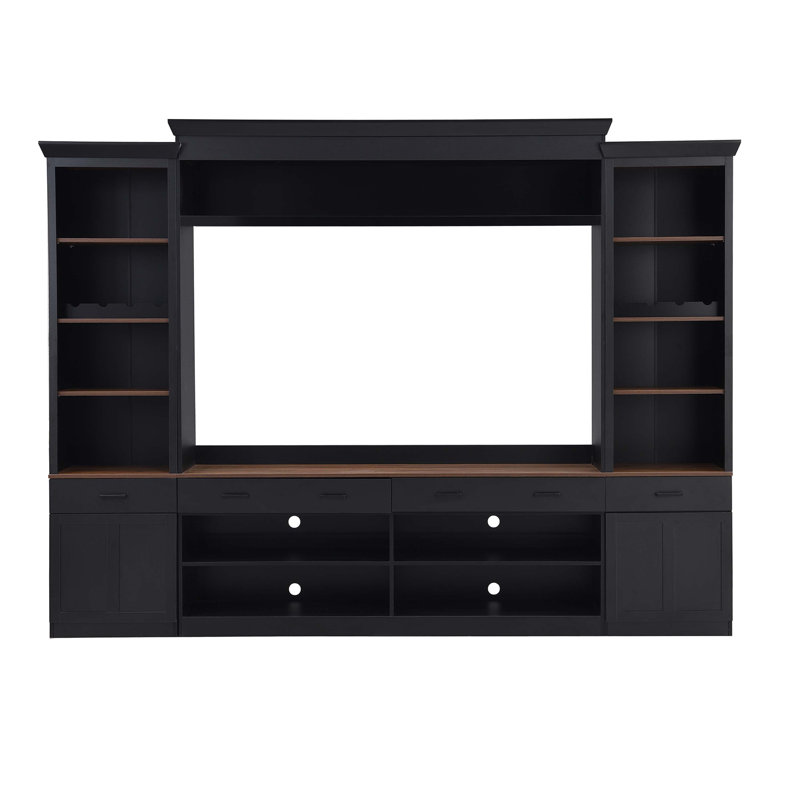 Black Walnut 4-Piece Entertainment Wall Unit with Bookshelves