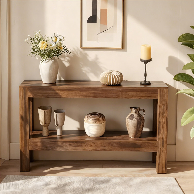 Console de style moderne en bois massif., H 29,5 po x l 47,2 po x P 13,7 po, Brun, Brun, Brun