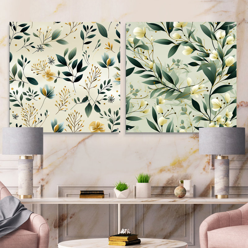 Minimalist Botanicals I - ensemble de 2 verres muraux abstraits en acrylique, H 36 po x l 73 po