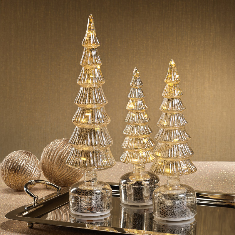 Merrigan Rotating LED Holiday Tabletop Tree, Antique Silver, 11.75" H x 3.5" W x 3.5" D