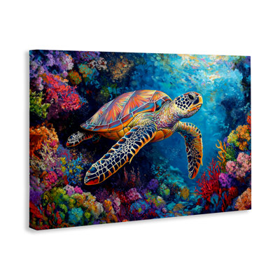 Toile colorée de corail et de tortue colorée, design par LSR Design Studio