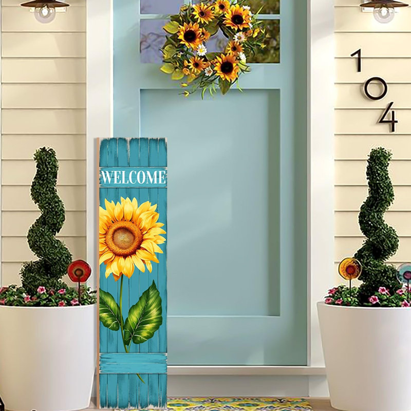 Panneau de bienvenue en bois avec tournesol, décoration rustique printanière pour porche, panneau mural décoratif pour la maison