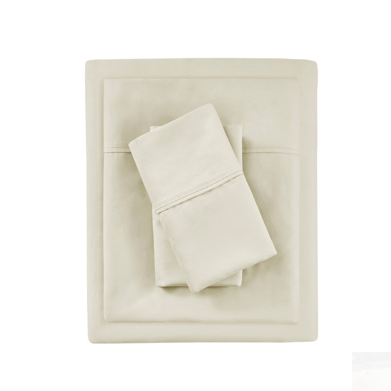 Ensemble de draps 4 pièces en mélange de coton à température intelligente, ivoire, pour un sommeil confortable et équilibré