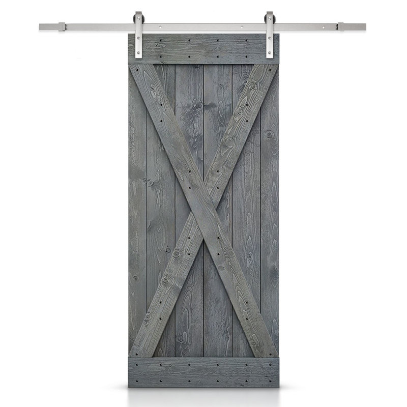Porte de grange diy en bois et métal x series avec ensemble de quincaillerie d’installation, Gris