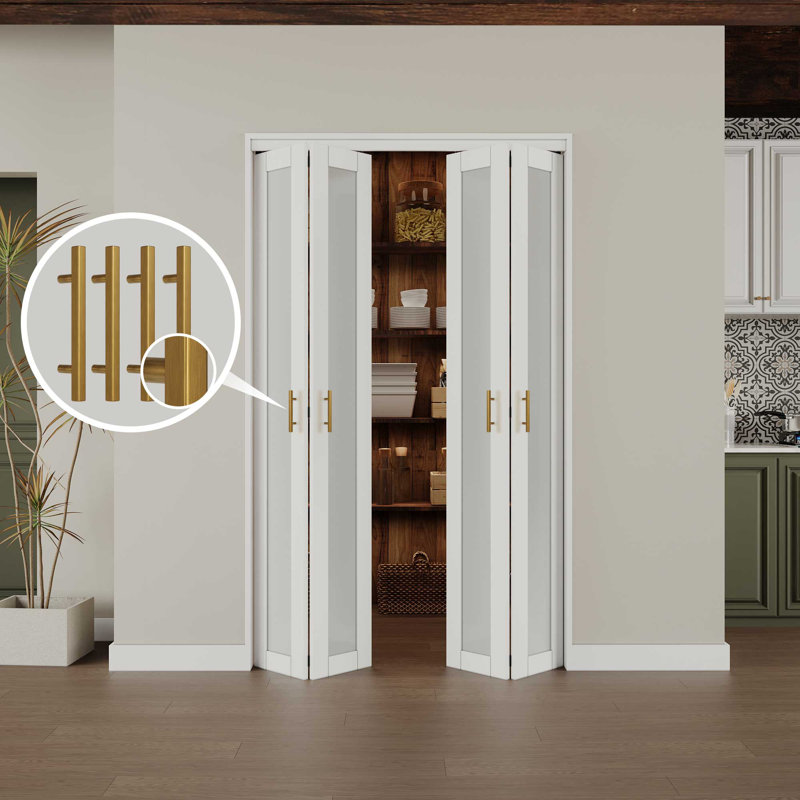 48 in. x 80 in. Solid Core White Bi-Fold Door with Frosted Glass