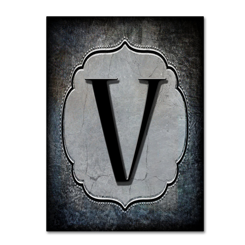 « letter v », art textuel sur toile tendue, H 32 po x l 24 po x P 2 po