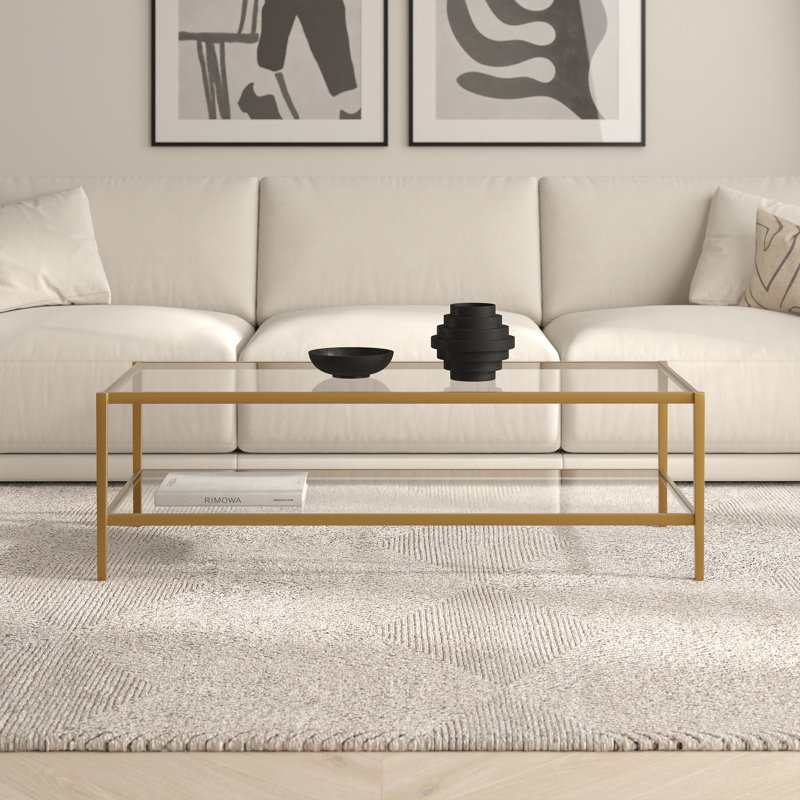 Table basse avec rangement Hera, Laiton antique, H 17 po x l 24 po x L 54 po