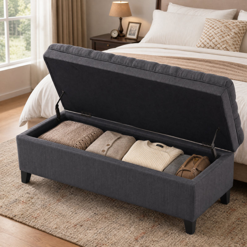 Repose-pieds de 49 pouces avec rangement, capacité de poids de 300 livres, adapté aux salons, aux chambres et aux entrées, linge