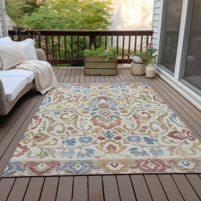 Machine Washable Indoor/Outdoor Husby ACN2193 Floral Rug, Rectangle 8' x 10'