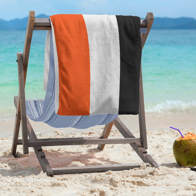 Lightweight Beach Towel, Orange/White/Black, Poly/Cotton