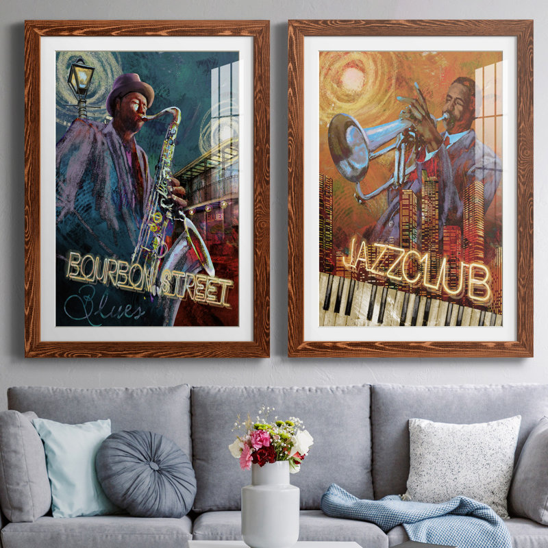 Bourbon Street Blues - ensemble de 2 reproductions sur papier, H 44 po x l 31 po x P 1 po, Papier avec cadre érable, Blanc