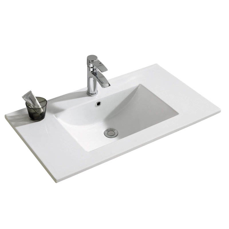 Plateau de meuble-lavabo simple 32 po en blanc avec lavabo Frameport