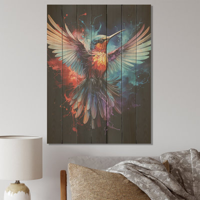 Beauté colibri rayonnante bleue et jaune II - animal colibri sur bois