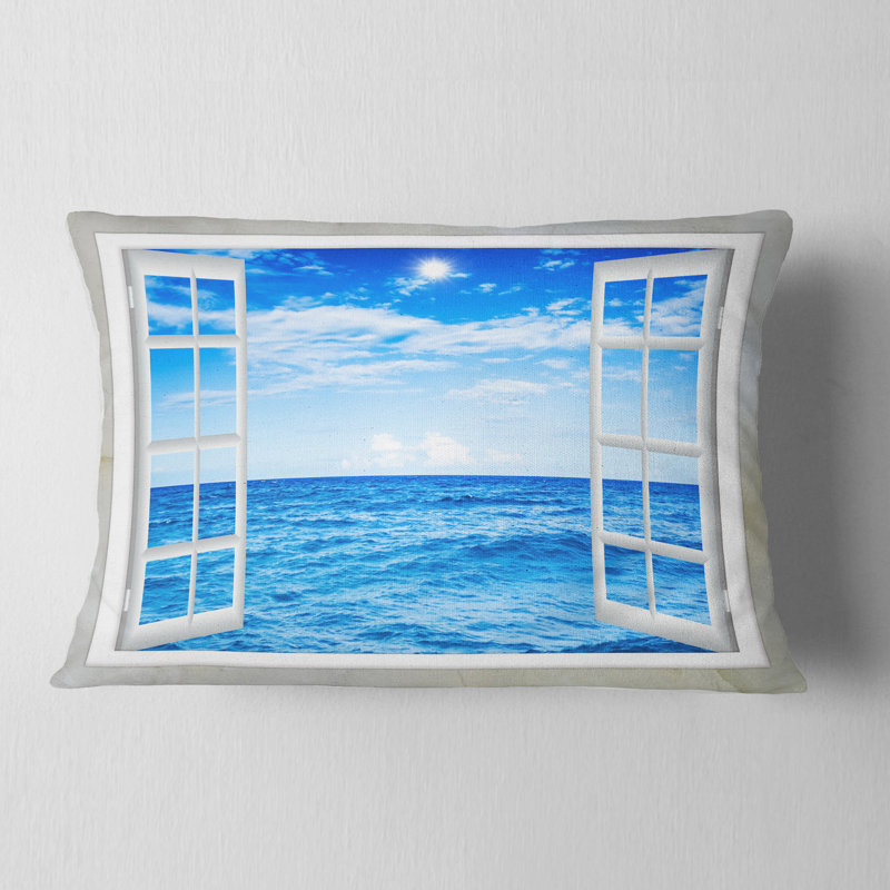 Coussin décoratif imprimé fenêtre et bleu