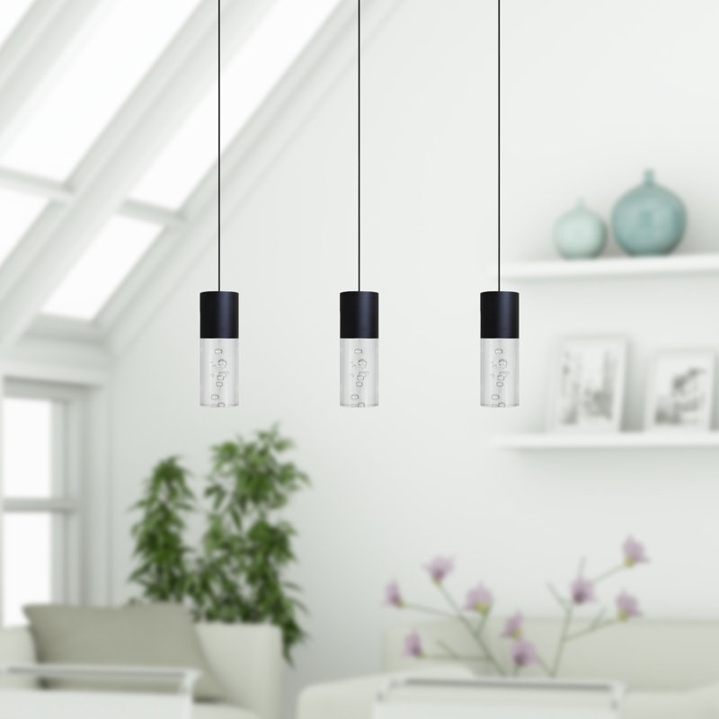 Luminaire suspendu linéaire à 3 lumières pour îlot de cuisine Rathi, Noir, H 7 po x l 2 po x P 2 po