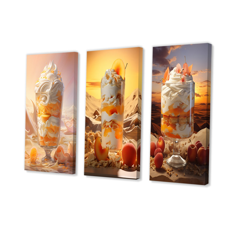 Trifle Temptation Peach Dessert - Ensemble de salon mural art desserts de 4, Toile tendue, H 32 po x l 48 po
