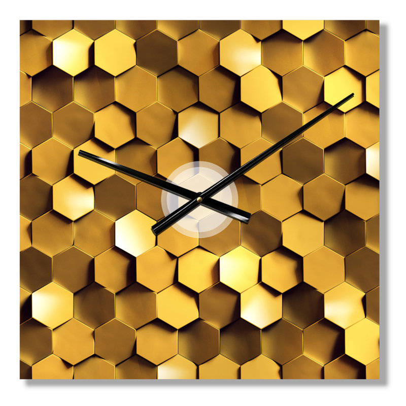 Texture murale dorée en nid d'abeille - horloge murale moderne, Très grand