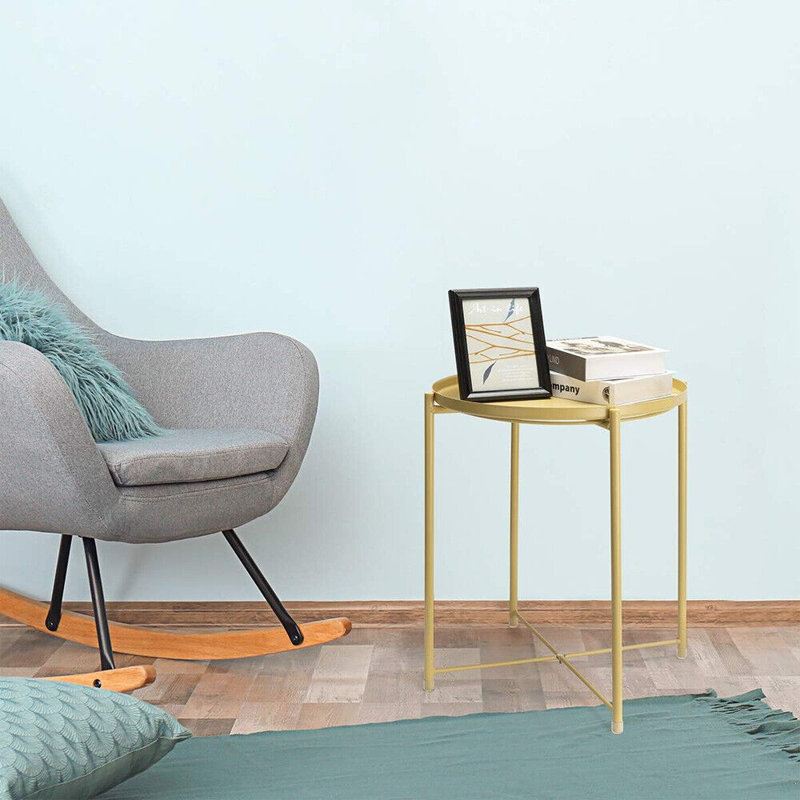 Table de bout ronde en métal avec plateau d'appoint amovible antirouille pour le salon, Jaune