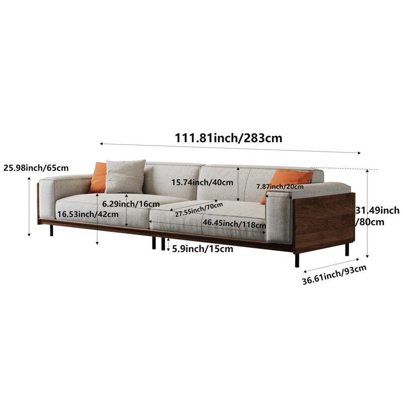 Large 2.8-Metre Walnut Fabric Sofa Bed, 4-5 Seater with Solid Wood Frame & High Resilience Foam, Spacious Couch for Living Room, Office, UK Direct Delivery King Size