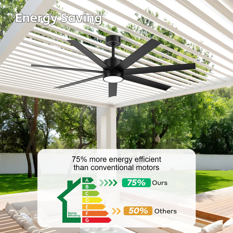 56"  Outdoor Ceiling Fans With Lights And Remote, Wet Rated Waterproof Ceiling Fan, 6-speed Dc Motor,  Modern Industrial Ceiling Fan Gazebo Fan For Porch Patios Pavilion