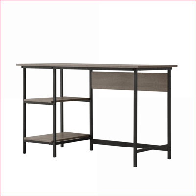 Bureaux, bureau industriel gris vieilli avec 2 tablettes de rangement Conception ouverte | Bois aggloméré + métal | Gris