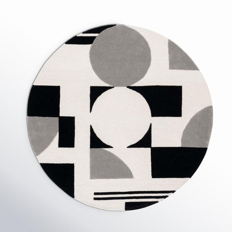Rodeo Drive Geometric Handmade Tufted Wool Area Rug in Gray/Black, Round 6'