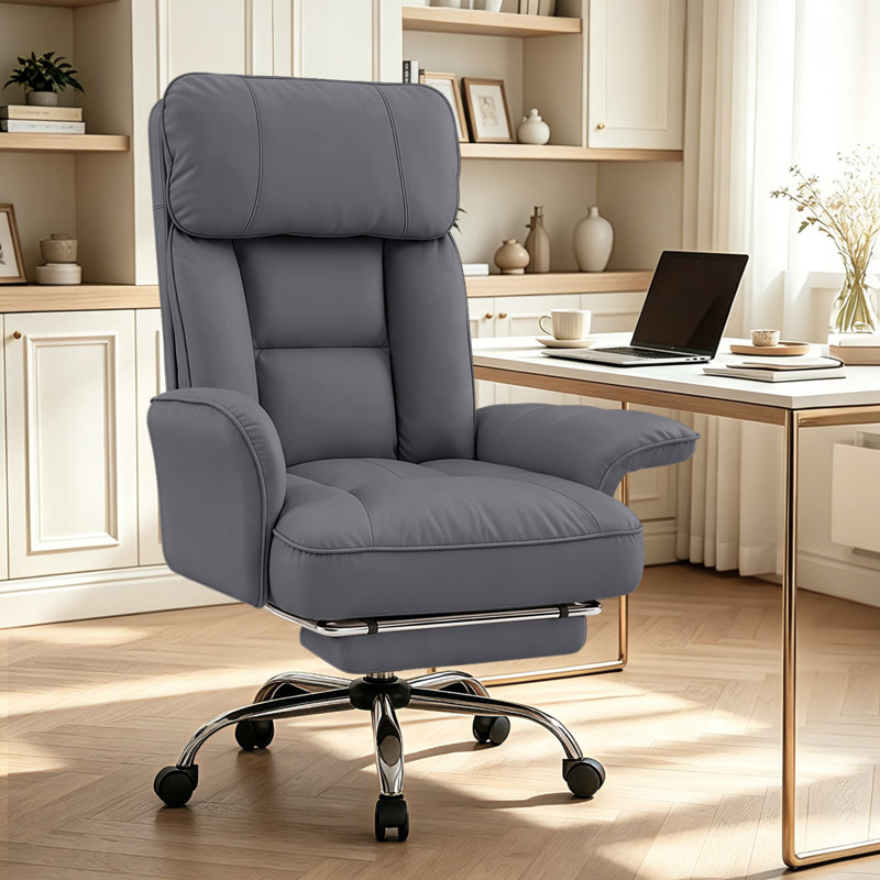 Fauteuil de bureau ergonomique de direction à dossier haut, accoudoirs rabattables et inclinable, repose-pieds rétractable, gris
