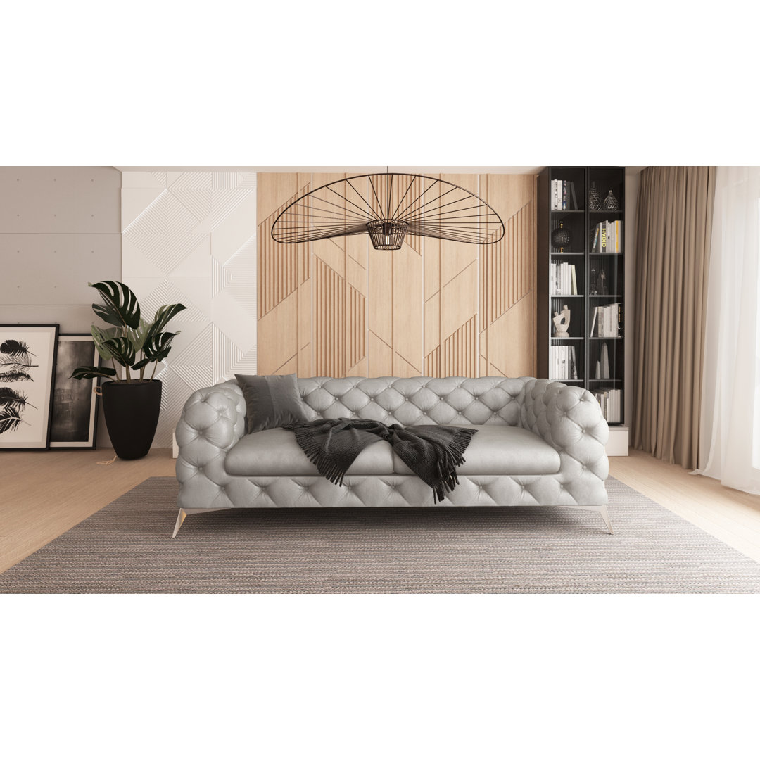 Chesterfield Sofa 3-Sitzer Olivier mit Silber Metall Füßen