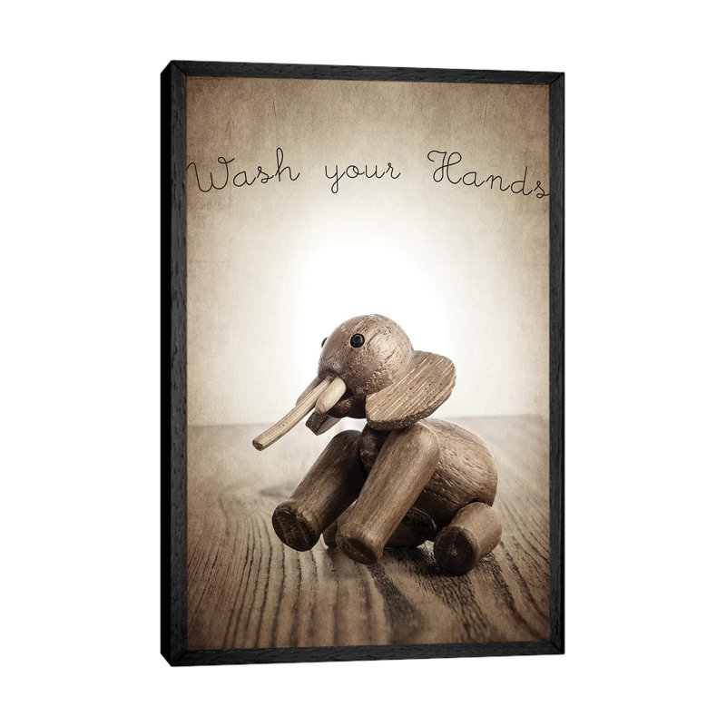Zooline Elephant Wash Your Hands by Saint And Sailor Studios - Gallery-Wrapped Canvas Giclée on Canvas, Black Framed