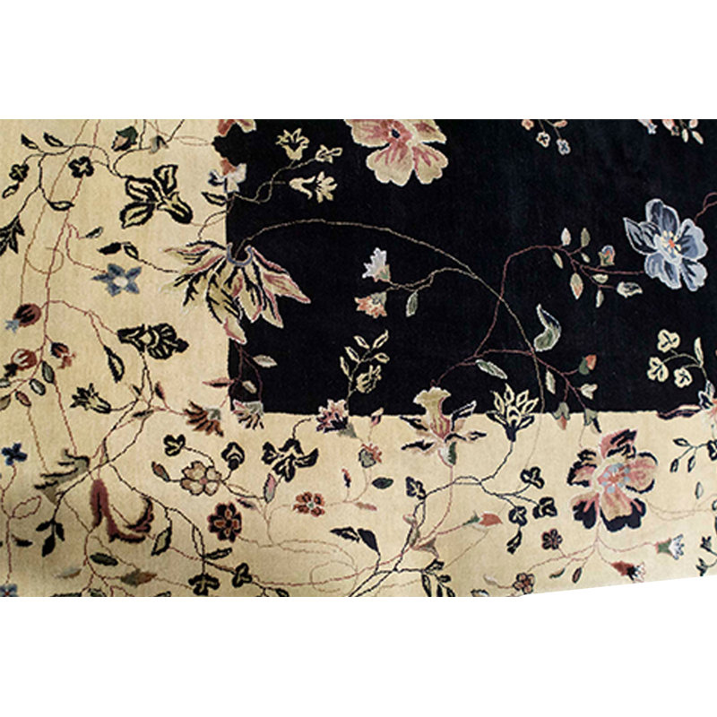 Hand-Knotted High-Quality Black and Beige Area Rug