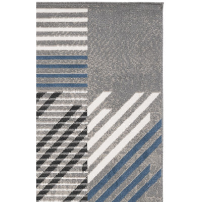 Tapis rayé en jute / sisal / polypropylène tissé à la machine Padro - gris / bleu / ivoire