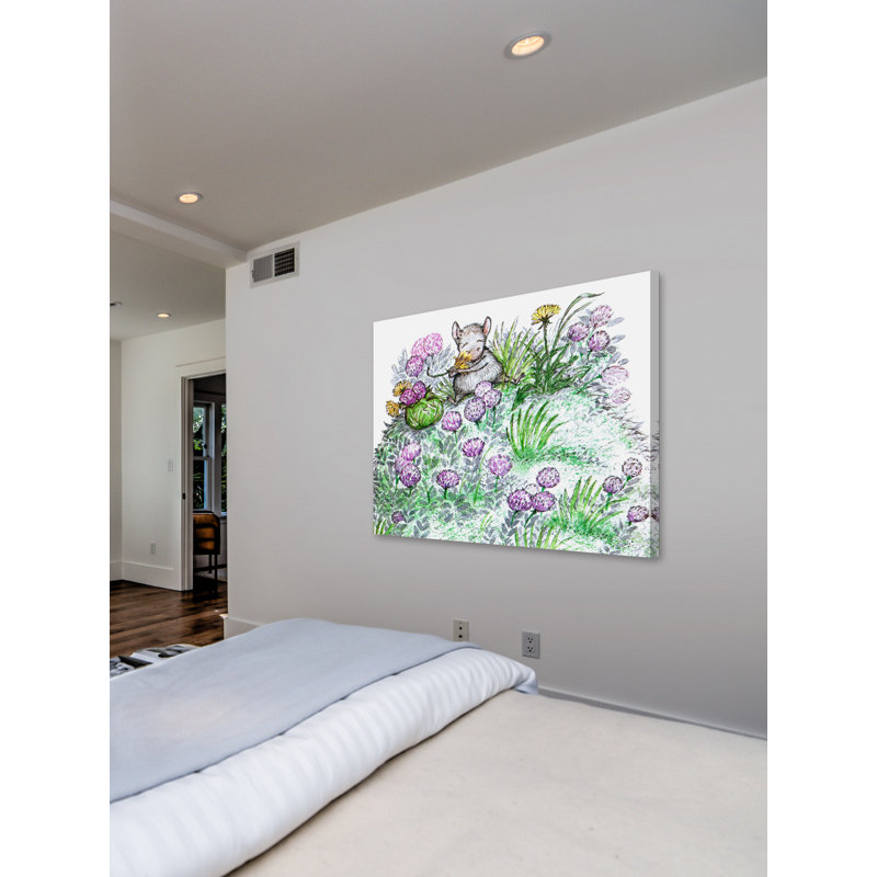 'Mouse and Flowers' Print on Wrapped Canvas, 40" H x 48" W