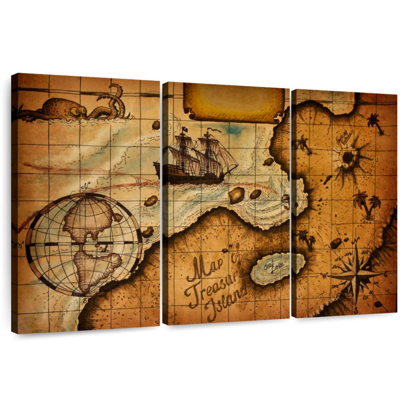 Carte de l'île au trésor Aliaz, H 14 po x l 23 po