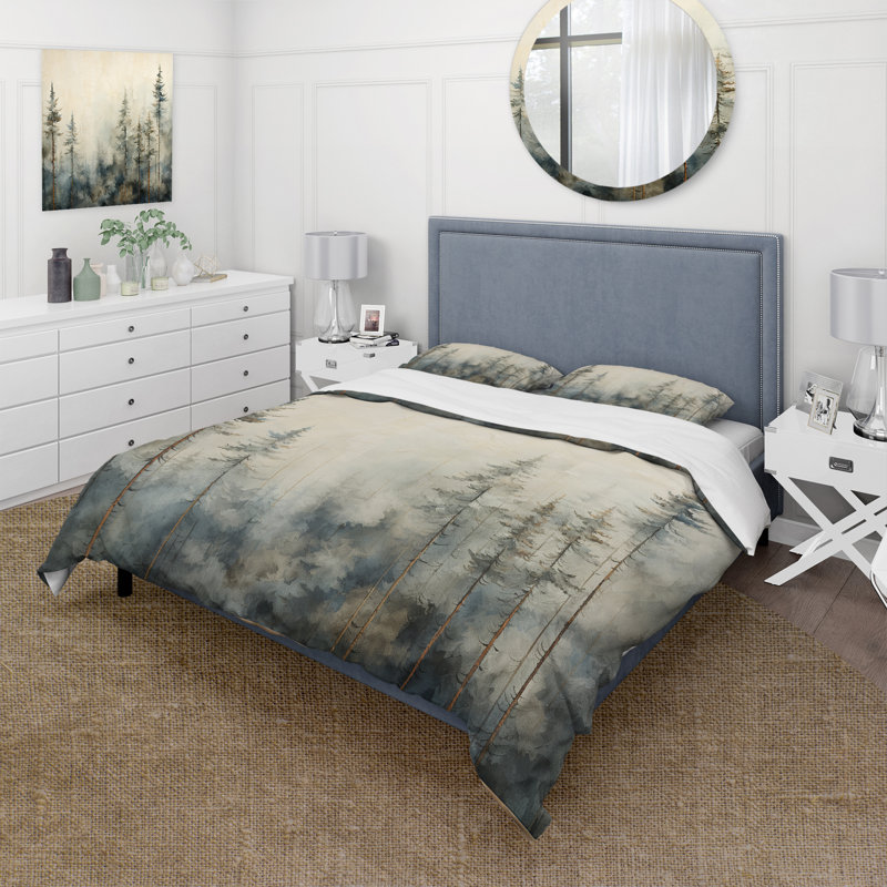 Minimalisme forêt de pins d'hiver - ensemble de housse de couette paysages - microfibre de polyester