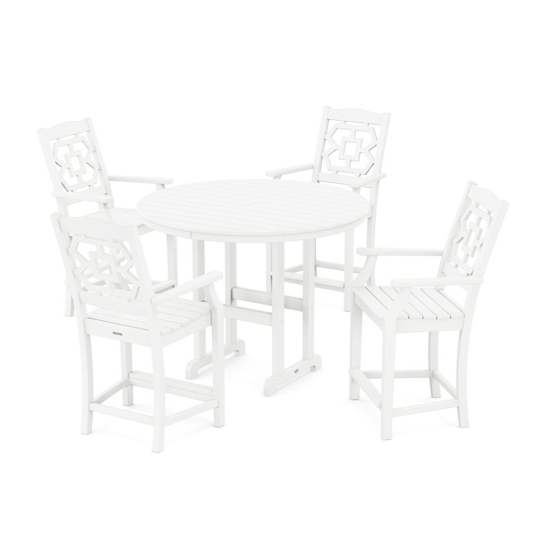 Ensemble repas pour 4 personnes avec table ronde Chinoiserie, Blanc