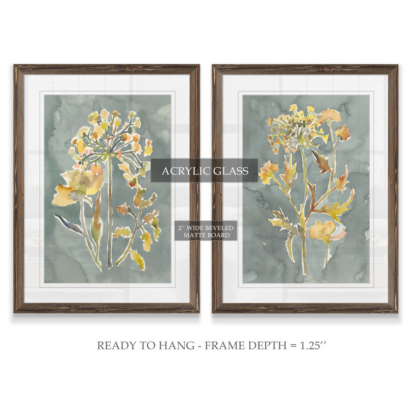 «Collection Florals I», ensemble de 2 reproductions d'art encadrées, H 24 po x l 18 po, Ébène, Toile avec encadrement ébène