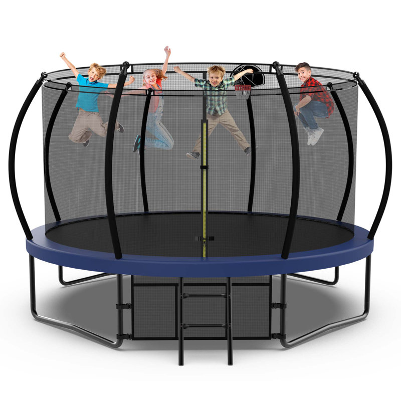 Trampoline de cour arrière 14 'avec enceinte sécuritaire AUKFA, Bleu