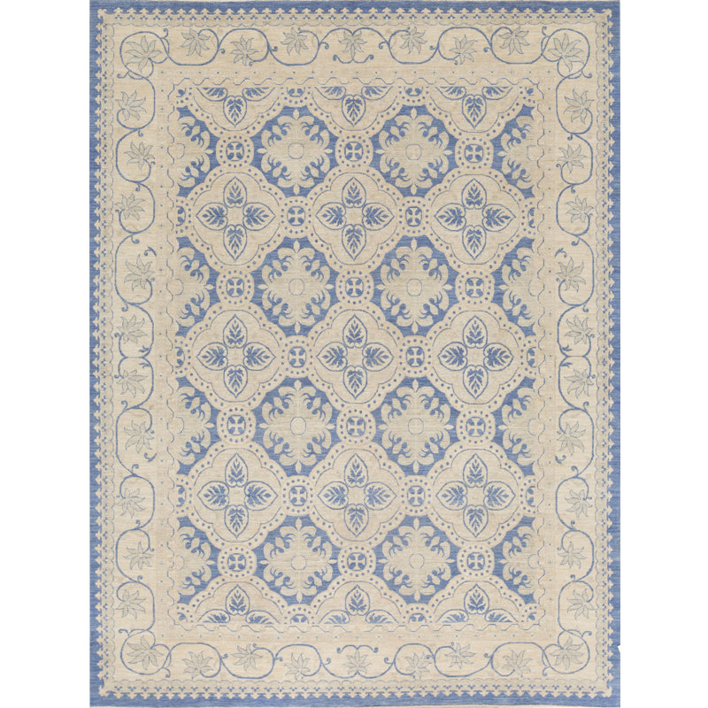 Tapis bleu et brun de haute qualité noué à la main Ziegler