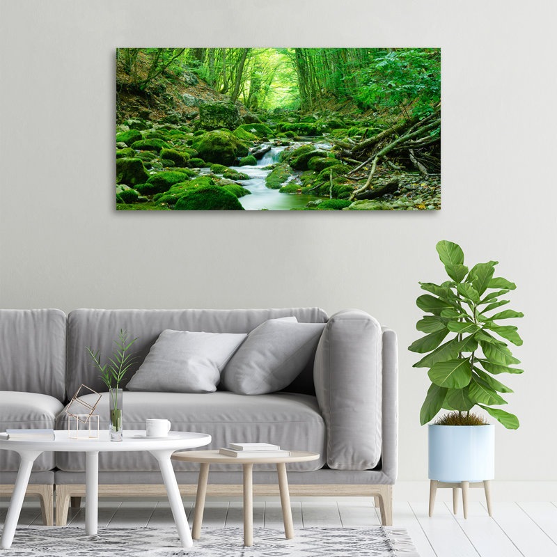 Stream In The Forest - No Frame Print on Glass, Canvas, 50cm H x 100cm W x 2cm D