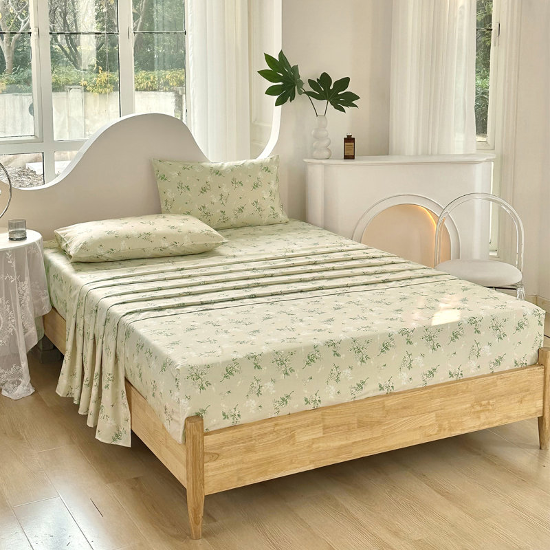 400 Thread Count 100% Cotton Percale 4Sheet Set, King Sheet Set with 2 Pillowcases, Yellow Floral
