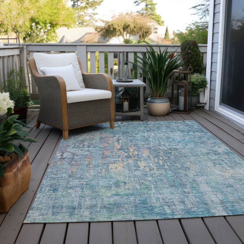 Machine Washable Indoor/Outdoor Claudian ACN1237 Blue Rug, Rectangle 10' x 14'
