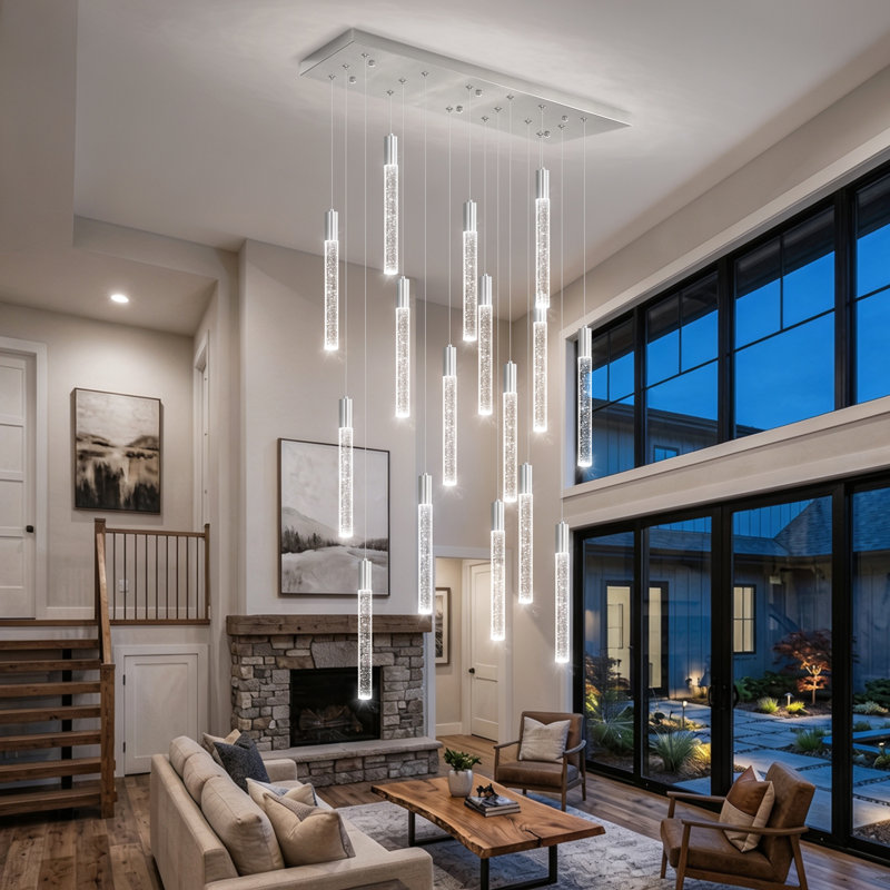 16-Light Modern Rectangular Led Dimmable Chandelier Nickel, Nickel