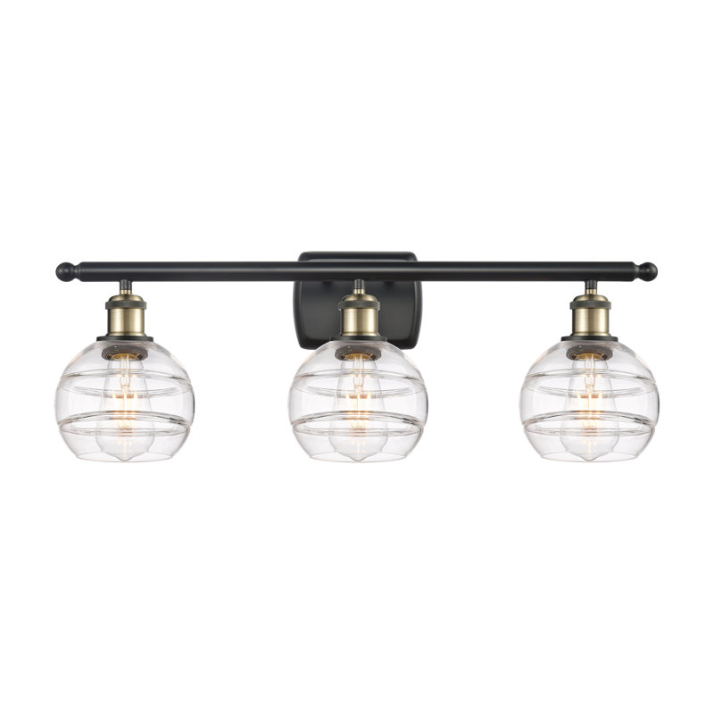 Éclairage de salle de bain à intensité variable à 3 lumières Bienes, Laiton antique noir, Transparent