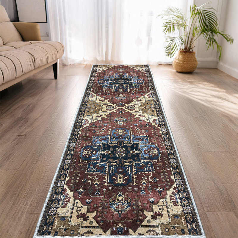 Tapis de couloir antidérapant sur mesure de conception organique Serapi Heriz de 26 po de largeur à conception personnalisée