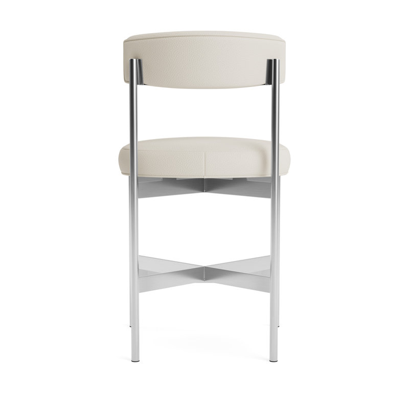 Remy Leather Bar Stool, Counter Stool (25” Seat Height), Greenwich Performance Leather - Cream, Brushed Stainless Steel