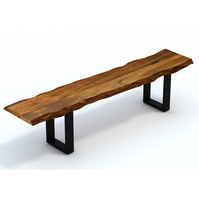 Gentner 68" Brown and Black Live Edge Solid Wood Dining Bench, 15.8" W x 71" L
