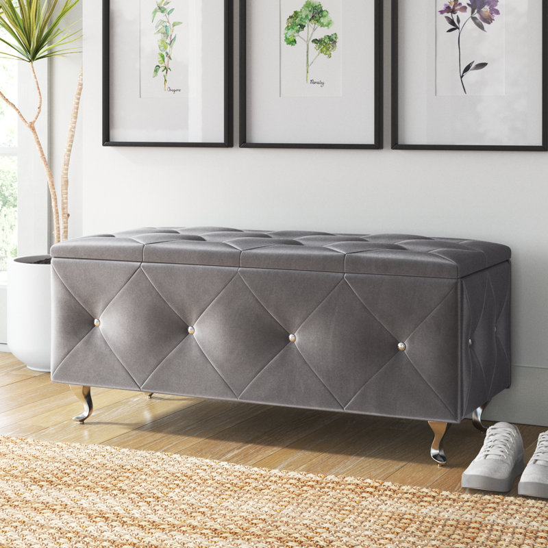 Banc de rangement rembourré Carnes, Gris argenté, H 18,9 po x l 42 po x P 18,3 po