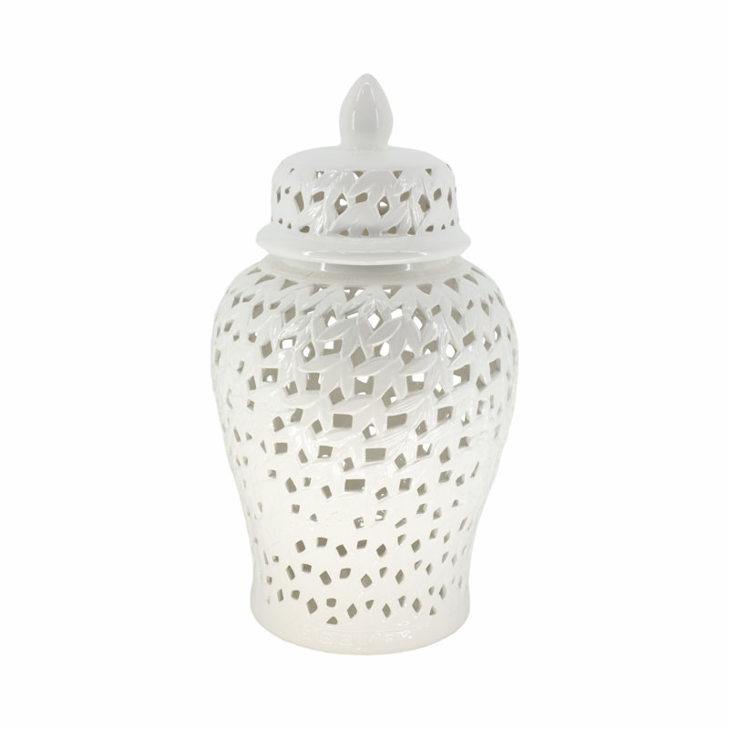 Grand vase contemporain en céramique pour présentation de table - Vase décoratif à découpes, Blanc