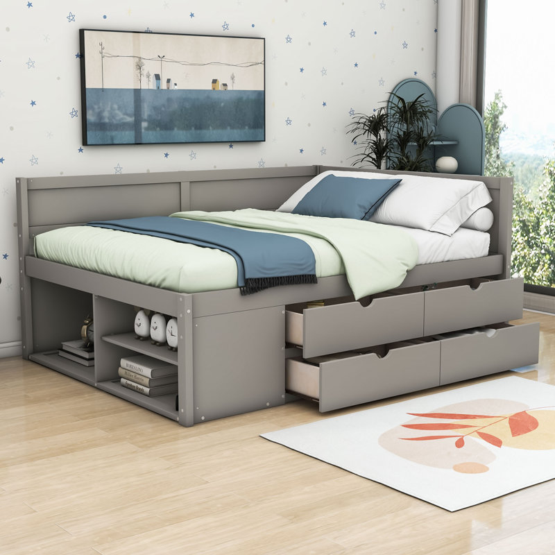 Nadiv Wooden Daybed with 4 Drawers, Gray, Full / Double