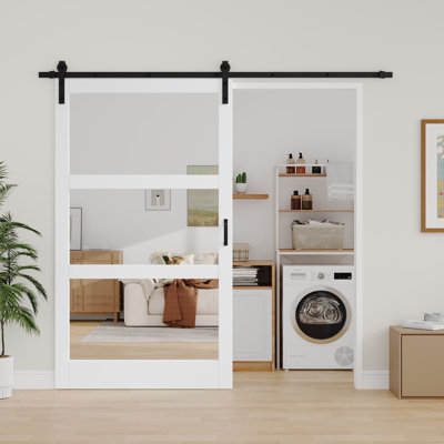 Porte de grange en verre massif et manufacturé avec miroir
